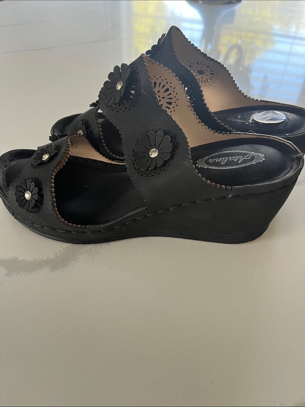 Atalina Black Floral Embellished Women's Slide Sandals